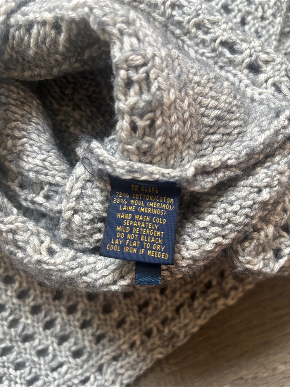 Polo Ralph Lauren | Grey Bohemian Open-Weave Cable Knit Sweater Poncho Size XL - Picture 12 of 14